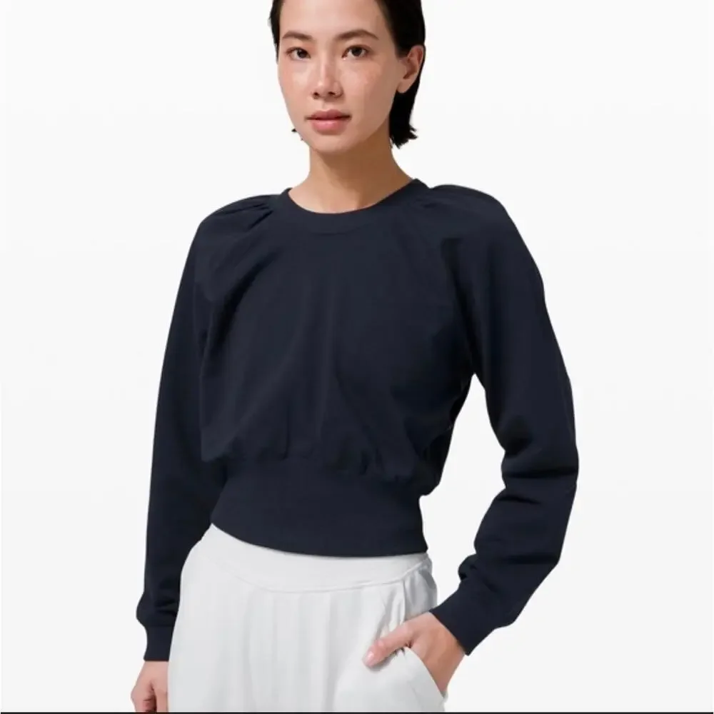 Lululemon LA puff sleeve cropped sweatshirt navy blue
